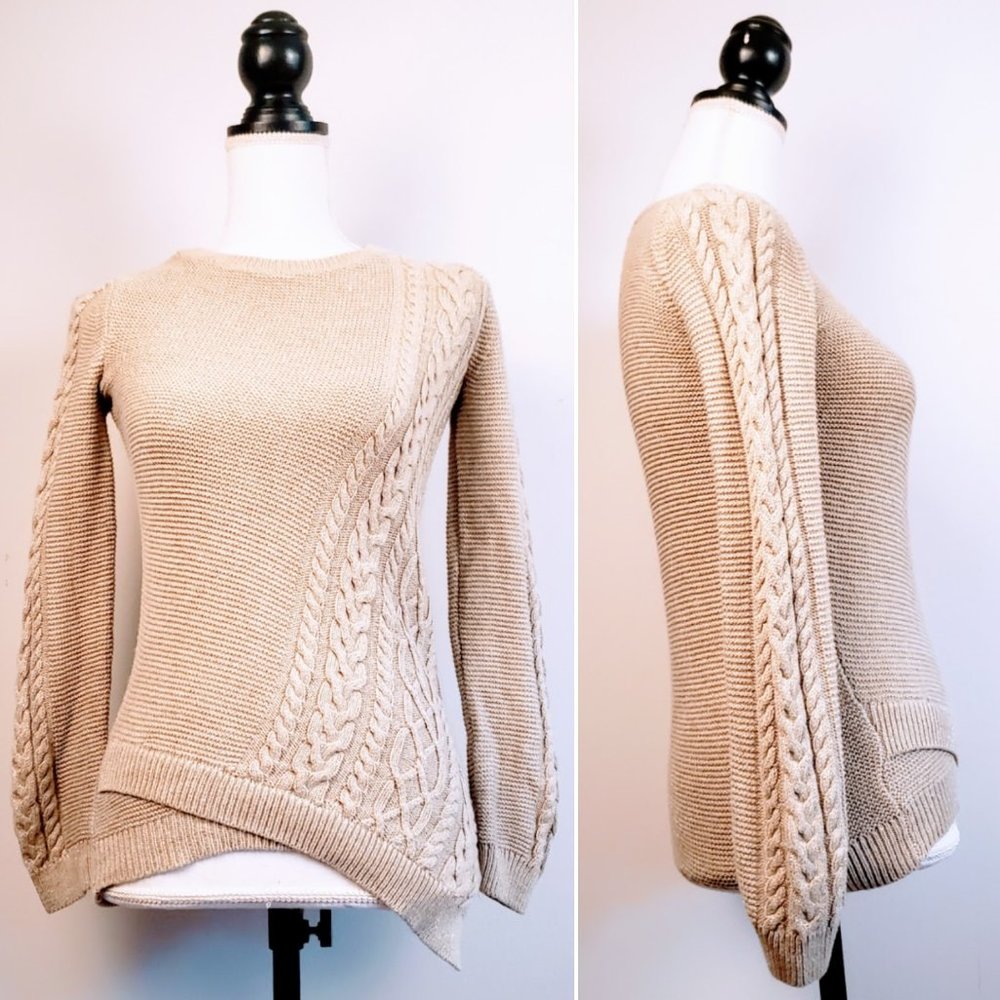 TOMMY BAHAMA Sweater, Gold Metallic Assymetrical Cable Knit Cozy, L (14)